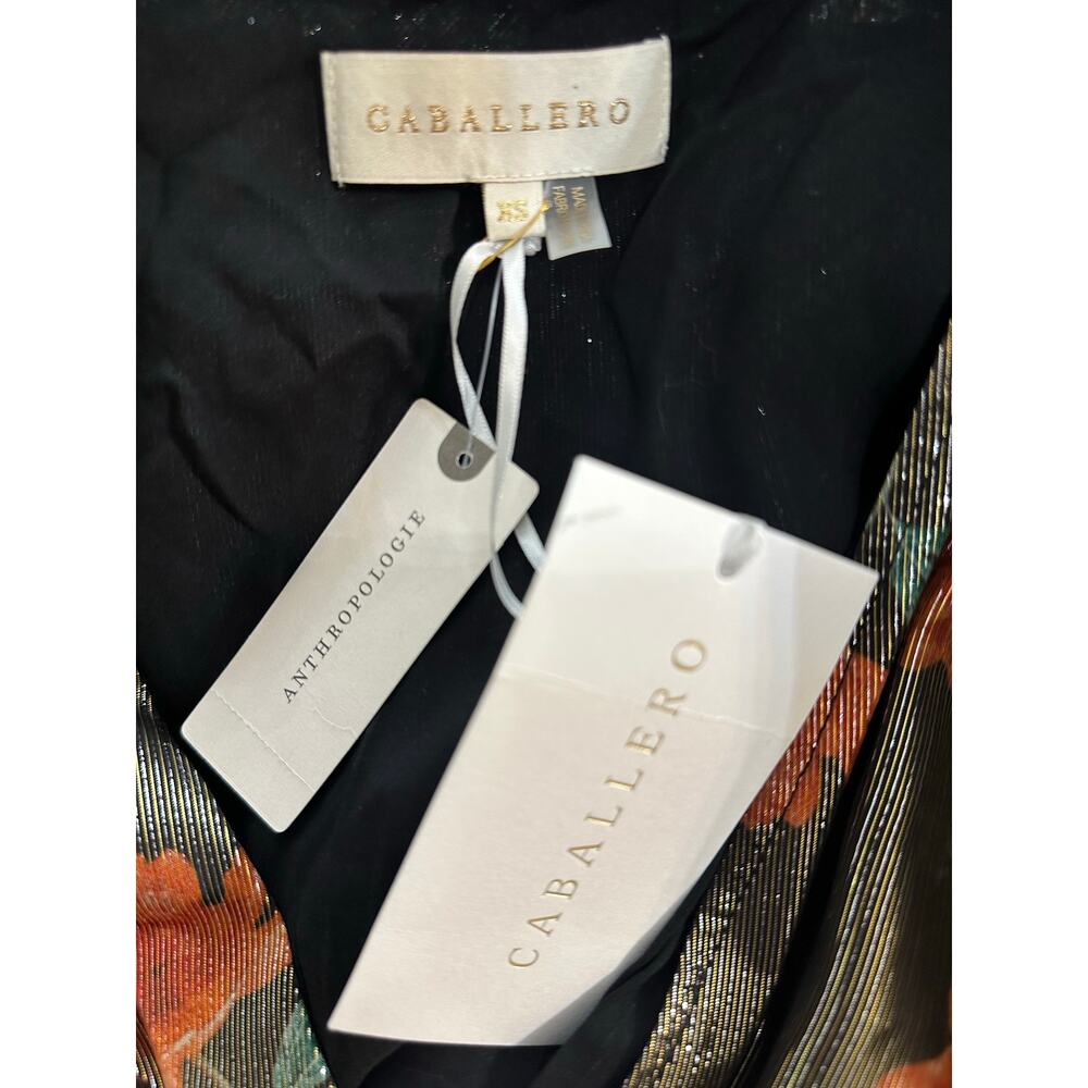 Anthropologie Caballaro Midi Dress Brown Metallic Floral New - Picture 3 of 7